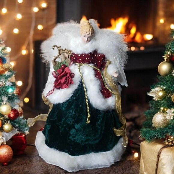 Vintage Christmas Angel - Mantle Figure - Tree Topper - Harp - Porcelain - Picture 1 of 7